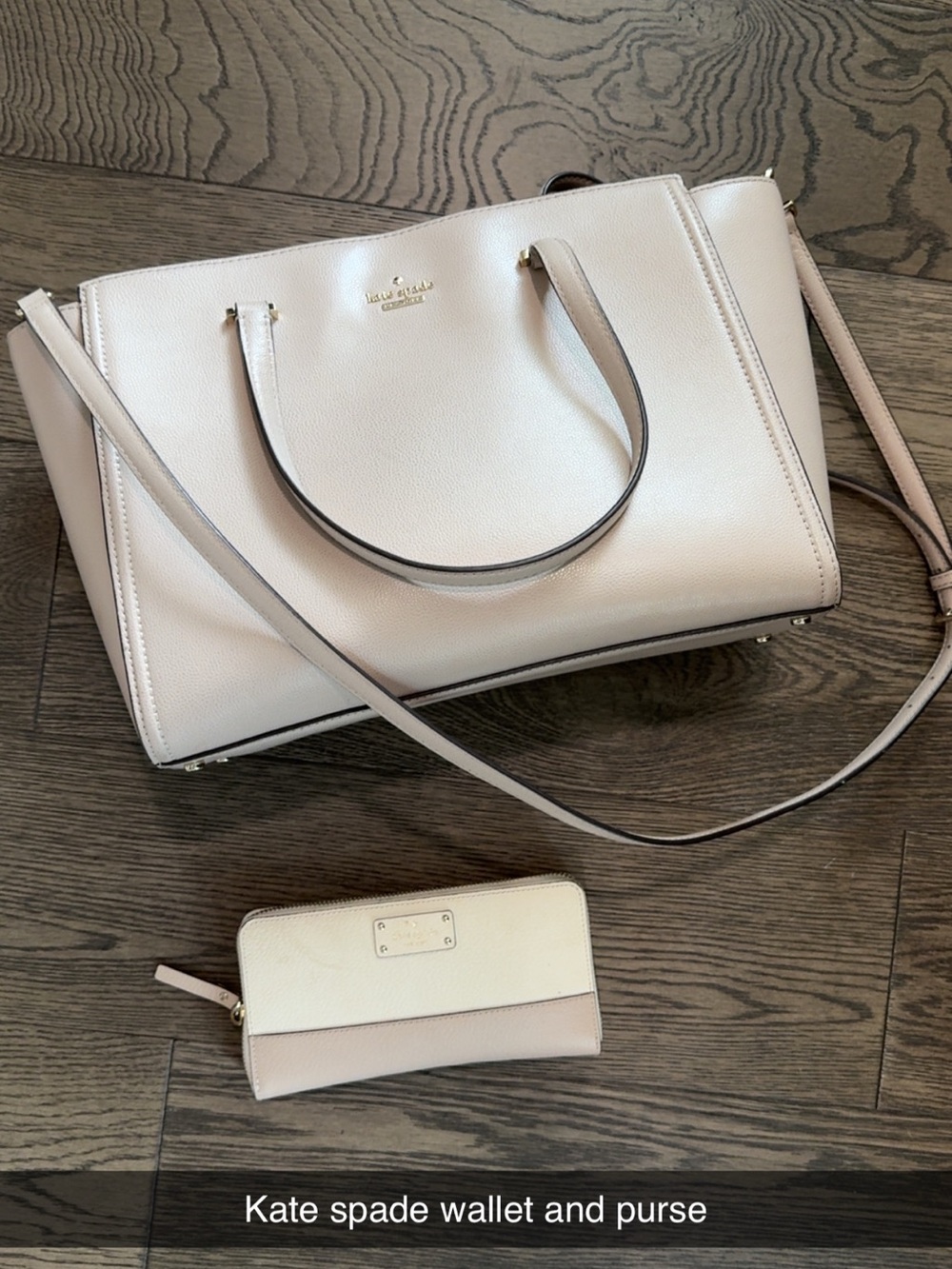 kate spade Cream and Light Pink Leather Tote with Matching Wallet